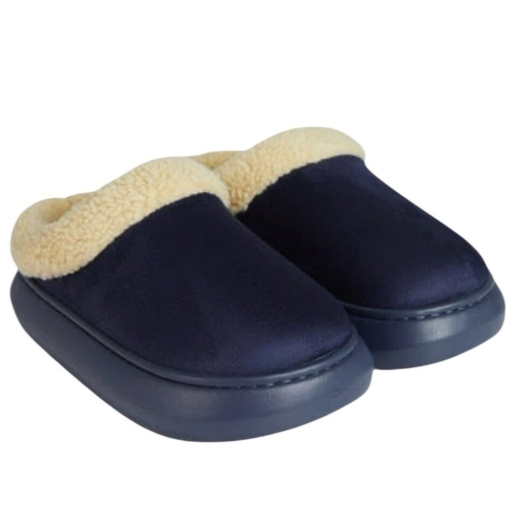 32 Degrees Heat Slippers Mens Size M Navy Blue NWT‎ Faux Shearling Lined